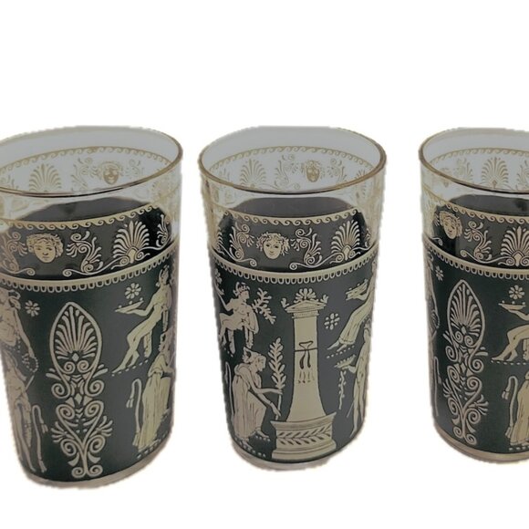 Jeanette Jasperware Corinthian Blue Set of 3 Tumblers 12oz Gilt Rim 22k Vintage - Picture 2 of 7